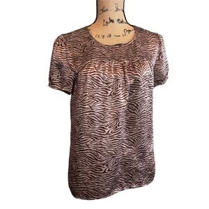 Michael Kors Womens Animal Print Corporate Office Dressy Blouse Top Brown Small
